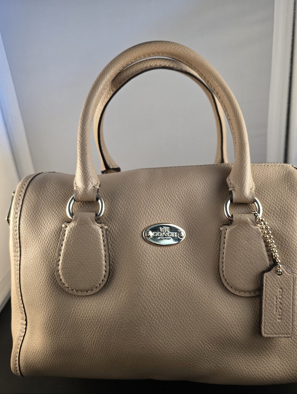 Coach Pebble Leather Satchel Bag in Beige